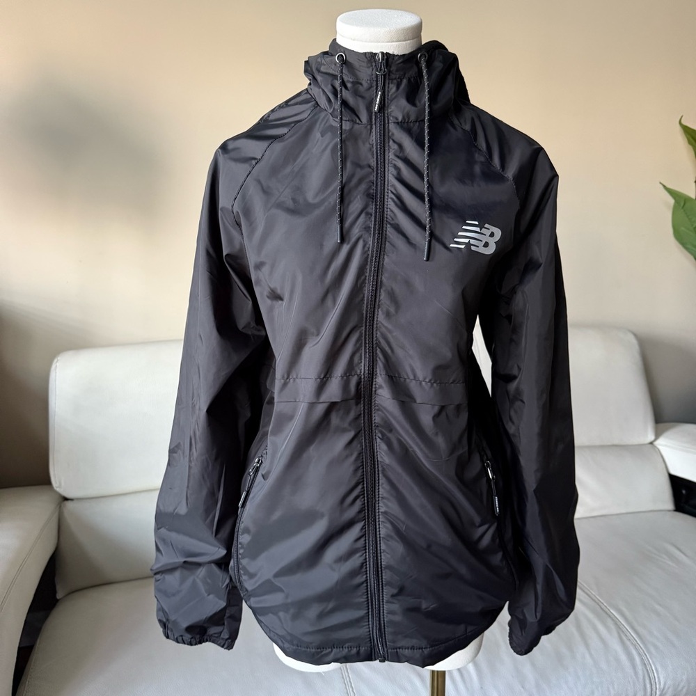 New Balance Mens Full Zip Lightweight Fleece Lined Black Hooded Jacket